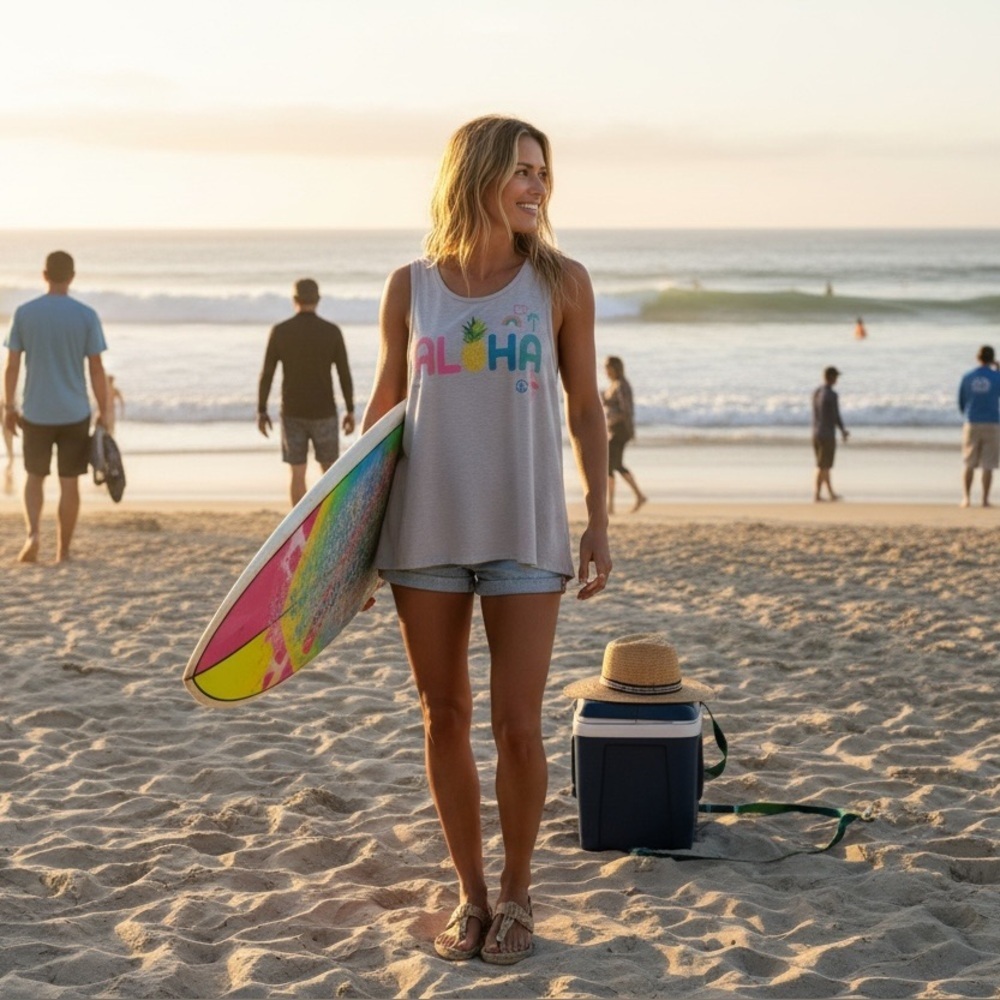 Chaser Aloha Graphic Tank Top Women’s XS | Gray Sleeveless Tee